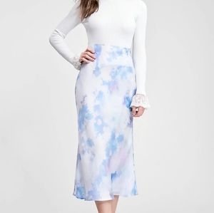 En Saison Tie-Dye Satin Midi Skirt